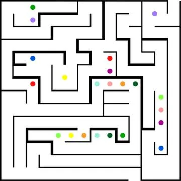 Labyrinth with entry and exit. Line maze game. Medium complexity. Vector  Stock Illustration