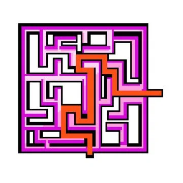 Labyrinth game showing solution path illustration Illustrazione stock