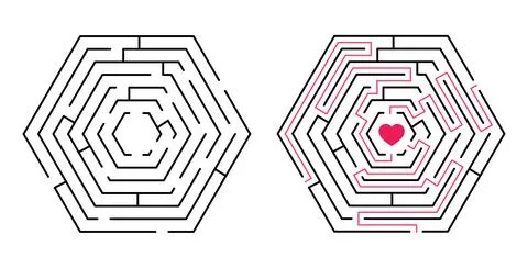 Labyrinth game way, finding ways to love. New idea find, creative maze puzzle Stock Illustration