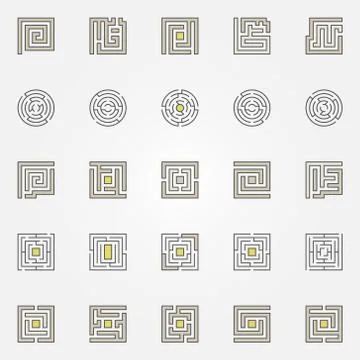 Labyrinth icons set Illustrazione stock