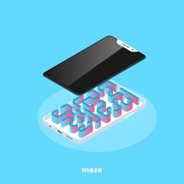 A labyrinth inside a smartphone, an isometric image Illustrazione stock