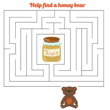 Labyrinth maze find a way bear honey Stock Illustration