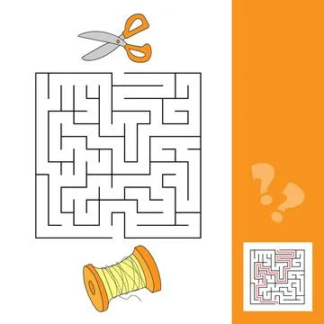 Labyrinth, maze game. Educational game for children. Cartoon thread and scissors イラスト素材
