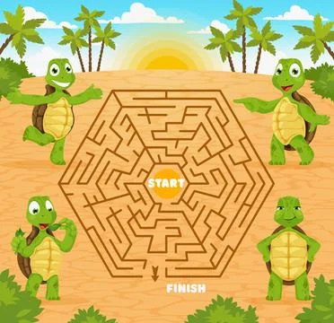 Labyrinth maze game help cartoon turtle find exit Illustrazione stock
