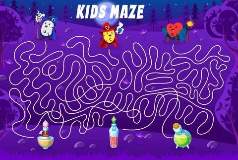 Labyrinth maze game. Help to cartoon vitamins Stock Illustration