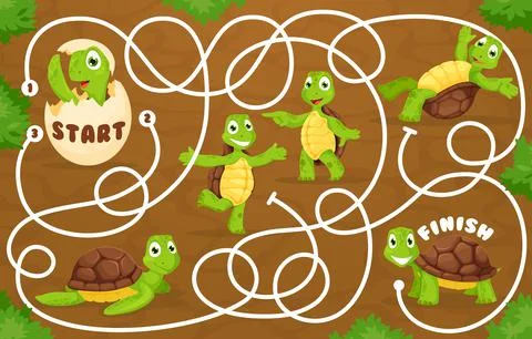 Labyrinth maze game help cheerful cartoon turtle イラスト素材