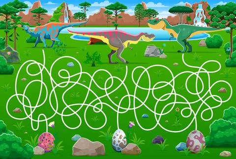 Labyrinth maze game, help dinosaur mother find egg Stock Illustration