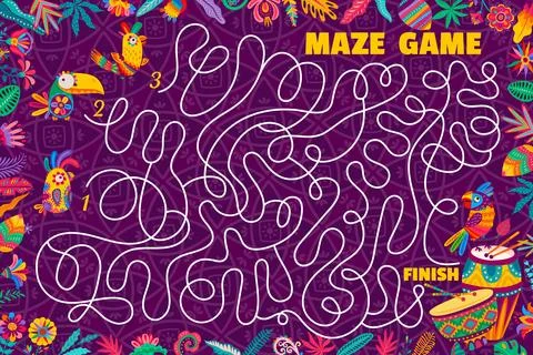 Labyrinth maze game help parrot find his friends Illustrazione stock