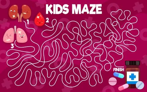 Labyrinth maze game, help to sick body organs Stock Illustration