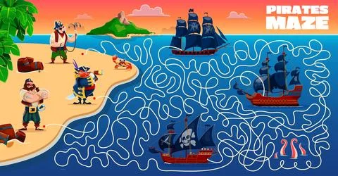 Labyrinth maze game with pirate characters Stock-Illustration