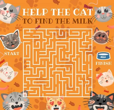 Labyrinth maze help the cat to find milk boardgame Stock Illustration