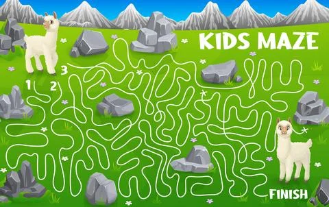 Labyrinth maze help llama alpaca find the friend Stock Illustration