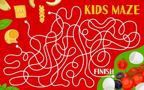 Labyrinth maze. Help pasta find salad ingredients Stock Illustration