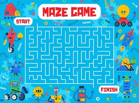 Labyrinth maze, help robots and droids find exit イラスト素材