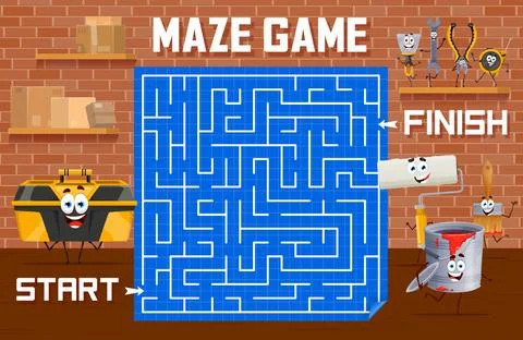 Labyrinth maze, help to toolbox to find work tools Stock Illustration