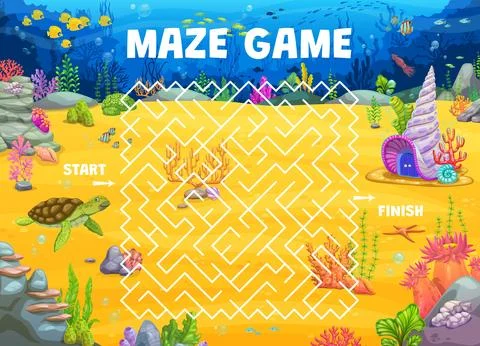Labyrinth maze quiz game, help turtle find house Illustrazione stock