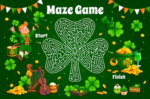 Labyrinth maze with St Patrick's pot and coins Stock Illustration