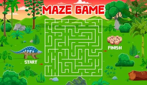 Labyrinth maze worksheet, help dinosaur find egg Stock Illustration