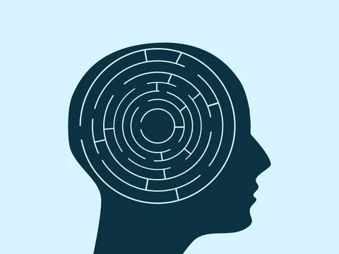Labyrinth puzzle in the human head. Solve brain puzzles. vector illustration 스톡 일러스트
