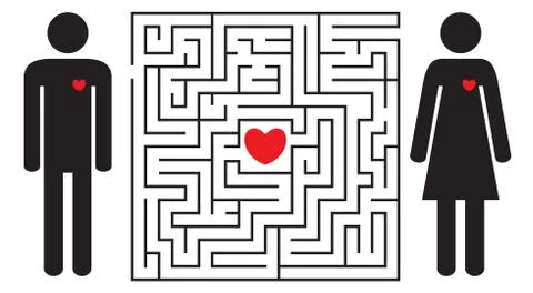Labyrinth with red heart Stock Illustration