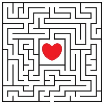 Labyrinth with red heart Stock Illustration