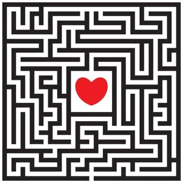 Labyrinth with red heart Stock Illustration