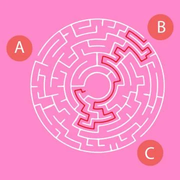 Labyrinth shape design element. Three entrance, one exit and one right way to go Stock Illustration