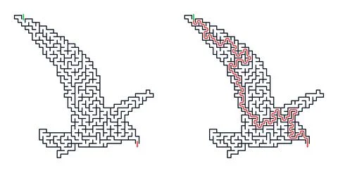 Labyrinth in shape of eagle with solution path. Educational puzzle game for c Stock-Illustration