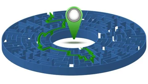 Labyrinth with a solution and a label. Vector illustration. 3D image. Stock Illustration