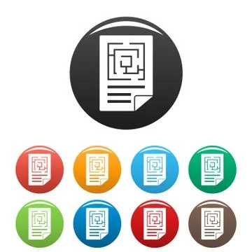 Labyrinth solution icons set color Stock Illustration
