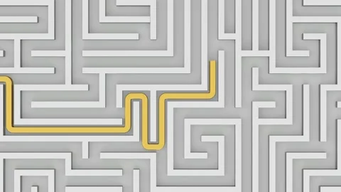 Labyrinth top view and gold path appearing from enter to exit. 動画素材 289610956