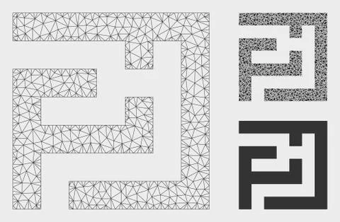 Labyrinth Vector Mesh 2D Model and Triangle Mosaic Icon イラスト素材