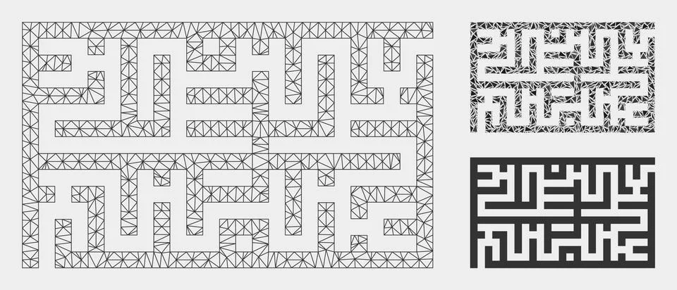 Labyrinth Vector Mesh Carcass Model and Triangle Mosaic Icon イラスト素材