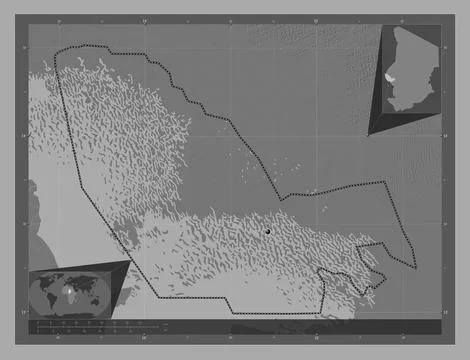 Lac, Chad. Bilevel elevation map with lakes and rivers Stock Illustration