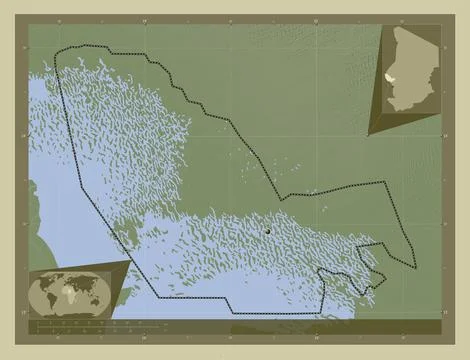 Lac, Chad. Elevation map colored in wiki style with lakes and rivers Illustrazione stock