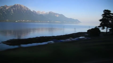 Lac Leman view from Moving train Stock Footage 51666816