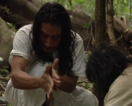 Lacandon making a fire using sticks in the jungle of Palenque Stock Footage 36430939