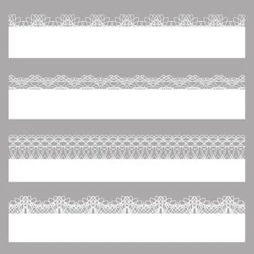 Lace borders. Set of white seamless patterns. Stock Illustration