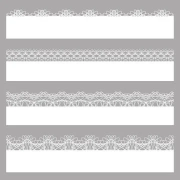 Lace borders. Set of white seamless patterns Illustrazione stock