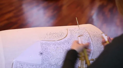 Lace complex pattern. Master of Professional embroiders picture. The sound pr Stock Footage 46024707