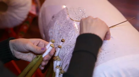 Lace complex pattern on the reel. Master of Professional embroiders picture. Stock Footage 46024771