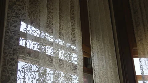 Lace Curtains On Window Stock Footage 208752849
