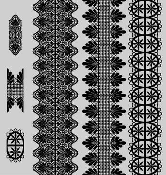 Lace embroidery trim elements pattern brushes vector Stock Illustration
