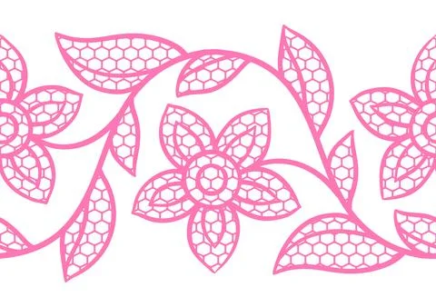 Lace floral pattern. Seamless border with flowers and leaves. Embroidery 스톡 일러스트