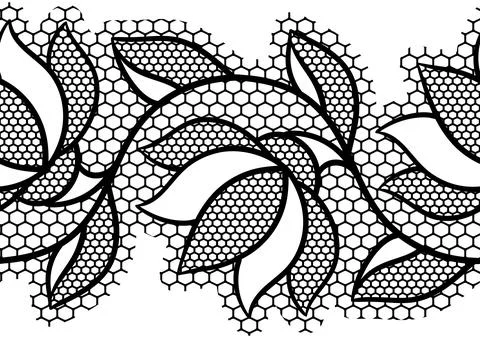 Lace floral pattern. Seamless border with flowers and leaves. Embroidery Illustrazione stock