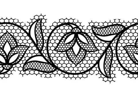 Lace floral pattern. Seamless border with flowers and leaves. Embroidery Illustrazione stock
