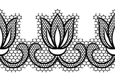 Lace floral pattern. Seamless border with flowers and leaves. Embroidery 스톡 일러스트