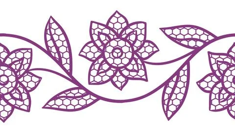 Lace floral pattern. Seamless border with flowers and leaves. Embroidery 스톡 일러스트