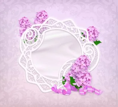 Lace frame, lilac romantic vector background Stock Illustration
