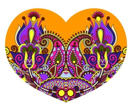 Lace heart shape with ethnic floral paisley design for Valentine Stock-Illustration